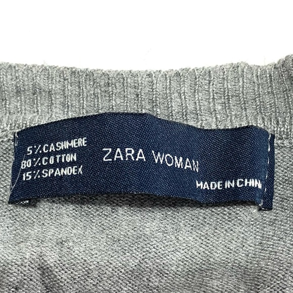 Zara Gray Ruffled Button Down Semi Cropped Lightweight Sweater Size Small - Picture 9 of 9